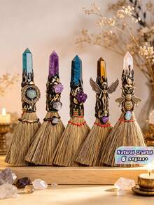 1件手工天然水晶迷你女巫掃帚祭壇工具 靈性修行魔法掃帚萬聖節裝扮派對小禮品 適合維卡巫術愛好者的趣味禮物 - 彩色 - 查看 1