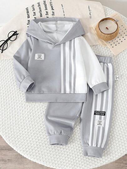 Young Boys Casual Minimalist Loose Fit Sporty Long Sleeve Hoodie Sweatshirt 2 Pieces Set, Suitable For Autumn/Winter