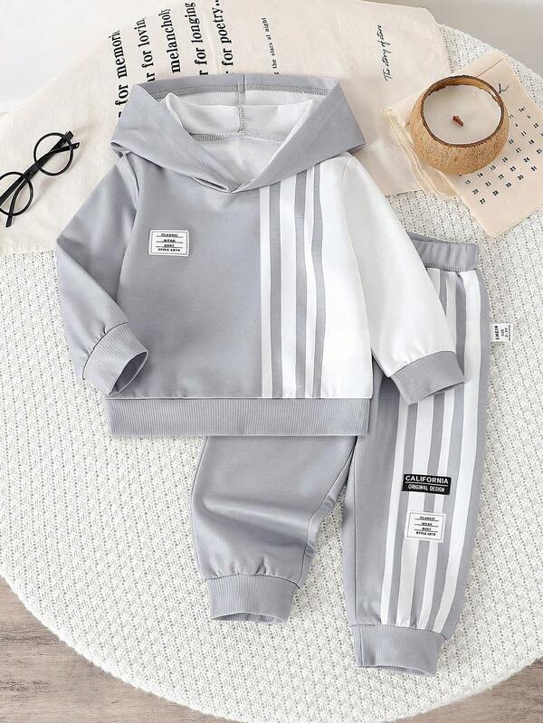 Young Boys Casual Minimalist Loose Fit Sporty Long Sleeve Hoodie Sweatshirt 2 Pieces Set, Suitable For Autumn/Winter