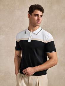 Courvante Men's Slim Fit Short Sleeve Colorblock Striped Knit Polo Shirt - Multicolor - View 6