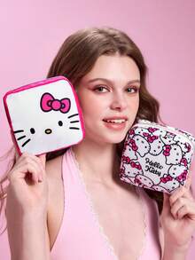 HELLO KITTY AND FRIENDS | SHEIN 迷你拉鍊收納小包 蝴蝶結貓咪印花，2款可單買或套組，收納衛生棉、耳機、化妝品，女孩日常旅行攜便攜小包 - 粉白色 - 查看 2