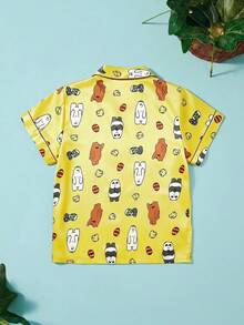 We Bare Bears X Joivida Conjunto de pijama de 2 piezas con manga corta y pantalones cortos con estampado, ropa de casa casual para mujer - Amarillo - Ver 4