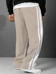 Manfinity Homme Plus Size Men's Casual Straight Leg Pants With Side Stripes And Drawstring Waist - Apricot - View 2