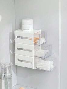 1/3Pcs Wall-Mounted Storage Box, Multi-Functional Small Object Organizer Box, Bathroom Wall Shelf, Dormitory Office Storage Drawer, White Bathroom Accessories Bathroom Tools Bathroom - White - View 4