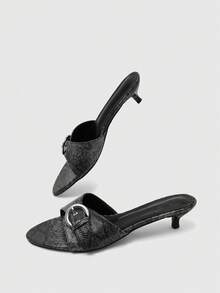 CUCCOO BIZCHIC Dark Gray Snake Pattern Belt Buckle Kitten And Sandals Kitten Heels - Dark Grey - View 6