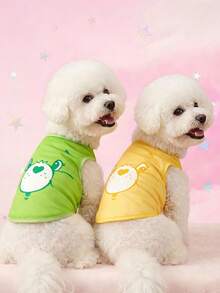 Care Bears X PETSIN 1件可愛心形熊卡通熊圖案黃綠數位印花寵物背心，透氣親膚，適合舒適室內休息或戶外玩樂 - 彩色 - 查看 2