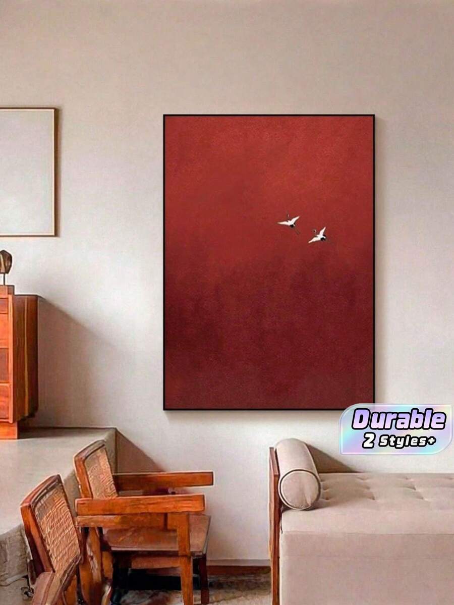 1pc Surreal Crimson Sky Abstract Canvas Wall Art – Minimalist Red Painting For Living Room Office Decor, Gift (Unframed) - multicolor - View 1