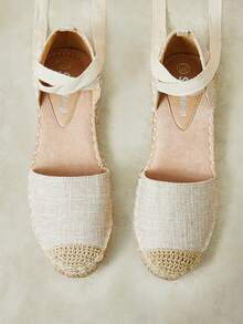 Styleloop Ladies, Straw Twine, Herringbone Straps, Flat Shoes. - Apricot - View 8