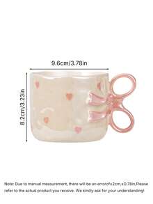1Pc Cute Pink Bow Ceramic Mug Large Capacity Anti Slip Coffee Cup Easy Clean Beautiful Drinkware Ideal Valentine Gift For Household Daily Use - Multicolor - View 3