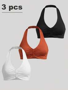 Velisys Velisys 3PCS Letter Graphic Cut Out Back Sports Tee Workout Cami Top - Multicolor - View 2