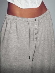 Normani Women's Versatile Button Drawstring Waist Loose Casual Sweatpants - Grey - View 6