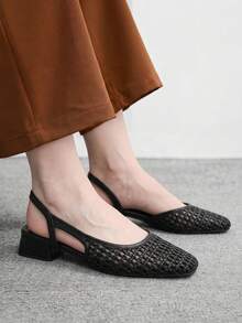 CUCCOO BIZCHIC Zapatos de tacón grueso con punta puntiaguda y bloques de color para mujer, primavera/verano - Negro brillante - Ver 2