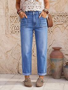 EMERY ROSE Women's Casual Washed Tapered Jeans - Blue - View 3