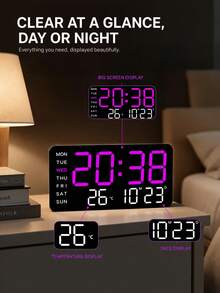 Teckwe Large-Screen LED Digital Wall Clock ,USB Power Supply, Dual Alarms, Temperature And Date/Week, Adjustable Brightness, ℃/℉ Switch, Minimalist Design, Suitable For Home And Office Use(Battery Not Included) - multicolor - View 4