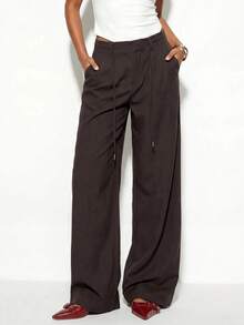 Normani Women's Casual Versatile Commute Solid Color Long Pants Teachers' Day Business Business Office Dark Brown Autumn - Coffee Brown - View 5