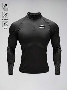 BATMAN X SHEIN Gym Rark 男士印花拉鍊半開襟長袖運動夾克 - 黑色 - 查看 3