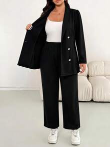 SHEIN CURVE+ Plus Size Autumn Winter Elegant Commute Evening Office Black And White Knit Stand Collar, 2026 22W - Black - View 4