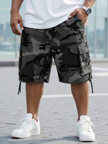 DRIVNCORE Plus Size Men's Summer Casual Camouflage Cargo Shorts With Flap Pocket - Dark Grey - View 3