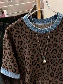 Resyla Plus Size Leopard Print Graphic T-Shirt, Summer , Fashion Gift For Sisters, Gift For Moms, Casual Minimalist Style Top - Multicolor - View 5
