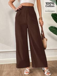 Siren Gaze Women's Solid Color Wide Leg Casual Vacation Pants - Coffee Brown - View 4