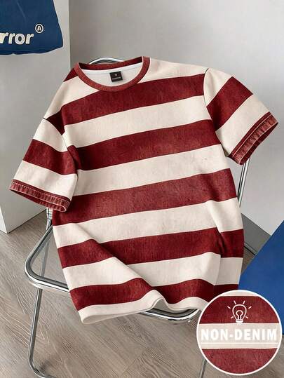 Daypath Men's Striped Colorblock Crew Neck Casual Daily Wear T-Shirt
