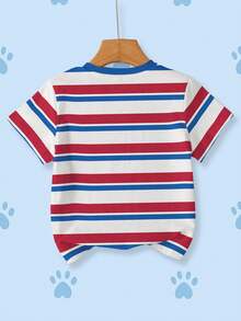 SHEIN | PAW Patrol Young Boy Contrast Color Striped Cartoon Print T-Shirt - White - View 2