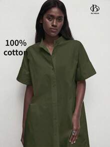BizChic Gaun Longgar, Gaya Vintage Prancis Elegan untuk Bisnis Formal, Liburan, dan Pedesaan, Serbaguna untuk Pemakaian Sehari-hari, Perjalanan Musim Panas dan Musim Gugur - Hijau Tentara - View 4