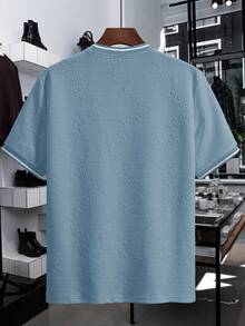 Manfinity Homme Camiseta de punto jacquard de unicolor con textura, cuello y puños acanalados para hombre - Neblina azul - Ver 2
