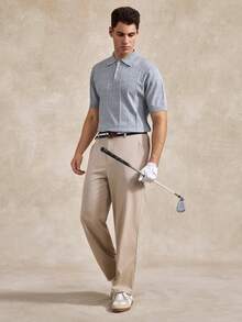 Golf Men's Short Sleeve Button Knit Top Suitable For Sports Basic Vintage And Outdoor Golf White - Light Grey - View 7