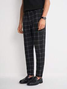 RONVEXI Men Plaid Print Slant Pocket Suit Pants For Ceremony Formal - Black - View 6