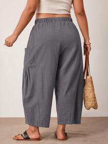 Enliva Plus Size Loose Fit Drawstring Casual Business Casual Cropped Pants Vacation Lounge Gray Summer Fall - Dark Grey - View 3