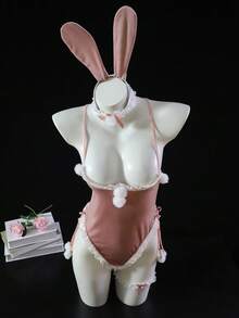 Dansine Christmas Bunny Girl Costume Lingerie, Role Play Sleepwear - Pink - View 4
