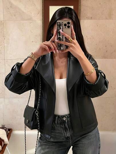 GlowEve CURVE Plus Size Women's Casual Fashion Versatile Jacket Coat With Button Sleeves That Can Be Rolled Down To Long Sleeves, With Pockets
