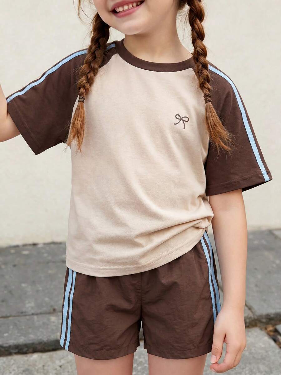 Elladie kids 女童撞色短袖T恤和短裤套装 - 彩色 - 查看 1
