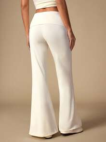 Nuvra Women's Casual Versatile Solid Color Flare Leg Pants - Apricot - View 2