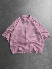 STYNVO 男士百搭刺繡口袋單排扣短袖襯衫 - 紫色 - 查看 8