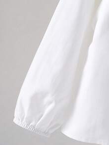 SHEIN Young Girl Young Girl Woven Solid Color Peter Pan Collar Casual Shirt - White - View 7
