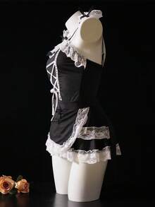 Dansine Maid Costume Lingerie Set, Seductive Sleepwear - Black - View 3