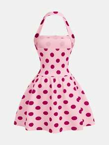 SHEIN 少女夏季休閒波點印花露背掛脖洋裝 - 粉色 - 查看 6