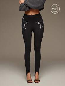 BAD SUNDAY Women's All Season Autumn/Winter Sexy Y2K Retro Punk Star Foil Print Leggings, Suitable For Outerwear - Black - View 1
