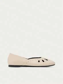 Nöista Ecru Ballet Flat With Laser-Cut Details And Metallic Studs, Combining A Feminine Silhouette With A Boho Touch. Fall Shoes - Apricot 3 - View 2