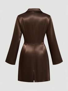 Sweetra Gaun Wanita Eropa Ukuran Plus Satin Kerah Cowl Longgar Kasual Elegan Serbaguna Lengan Panjang Cocok untuk Musim Gugur, Thanksgiving, Koktail, Formal, Cokelat - Coklat - View 2