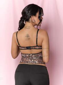 Dania Mndz Shop Women's Brown Leopard Print Mesh Lace Patchwork Camisole Top,All Shades Of Brown,Summer,Seksi ,Club Night,Valentine Outfits For Women,Parties Casual - Brown - View 2
