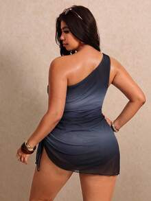 Elaquor Traje de baño de una pieza para mujer talla grande, tejido elástico, un hombro, estampado tropical sexy para playa, ropa de baño casual para vacaciones de verano - Multicolor - Ver 3