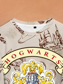HARRY POTTER X SHEIN Women's Letter Print Casual Daily Long Sleeve Sweatshirt - White - View 3
