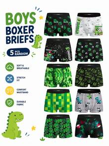(Random 5pcs) Boys Teen Football Game Machine Universe Cool Full Print Retro Street Fashion Soft Comfortable Boxer Briefs - Multicolor - View 4