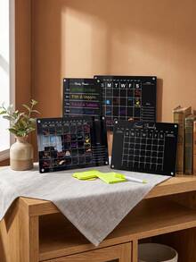 Haus Hana 1Pc Magnetic Weekly Calendar Writing Board, 2mm Thick Black Solid Acrylic With Printed Weekly Grid Pattern, Dry Wipe Reusable Surface For Schedule Recording, Magnetic Fridge Memo Plaque For Family Daily Arrangement And Kitchen Planning - multicolor - View 12