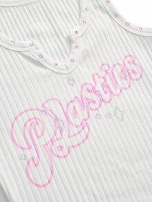 Mean Girls | ROMWE Summer Casual Letter Print Rhinestone Women's Tank Top - White - View 4