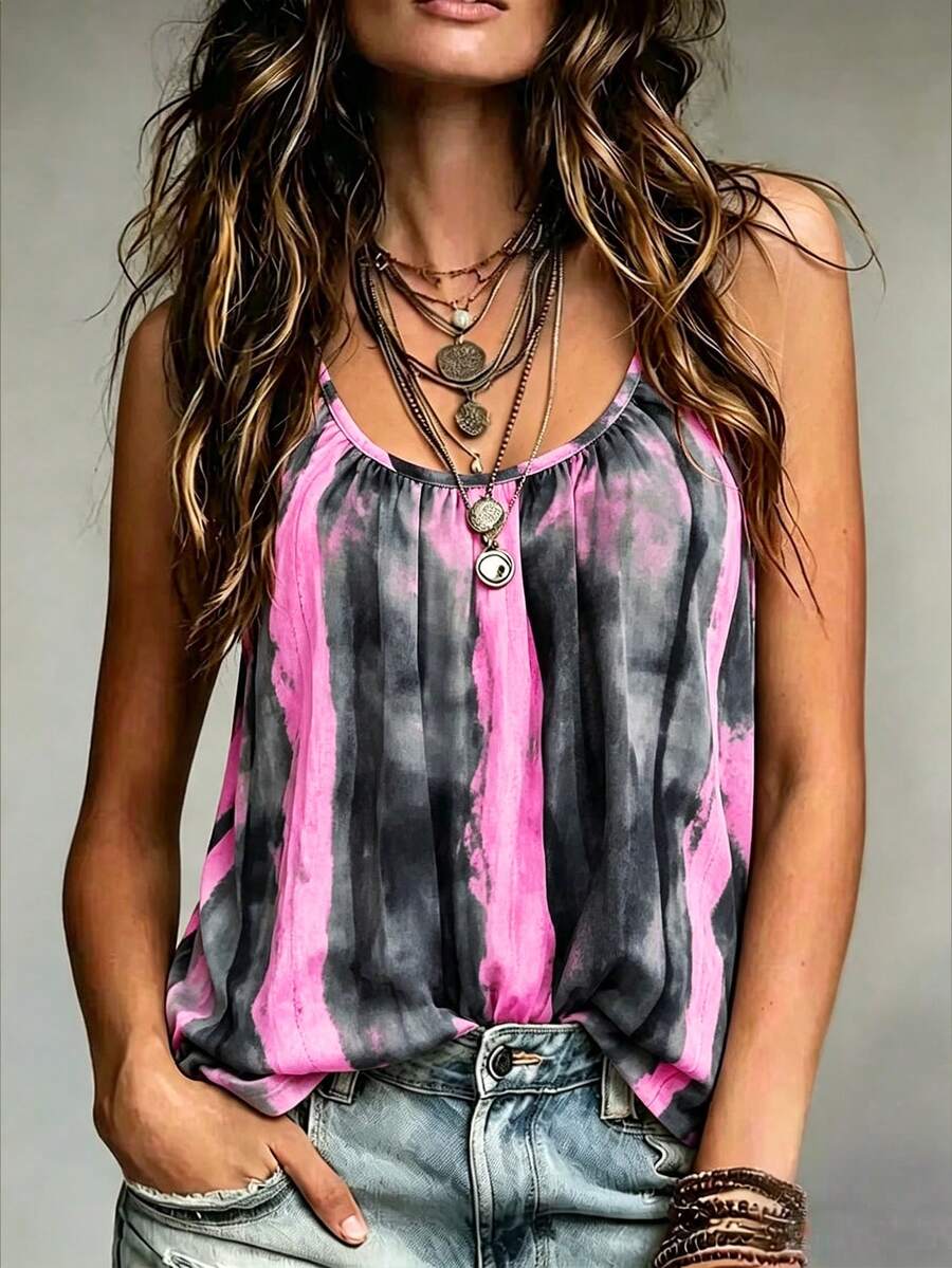 Omancia Women's Tie Dye Casual Camisole Top For Summer - Pink - View 1