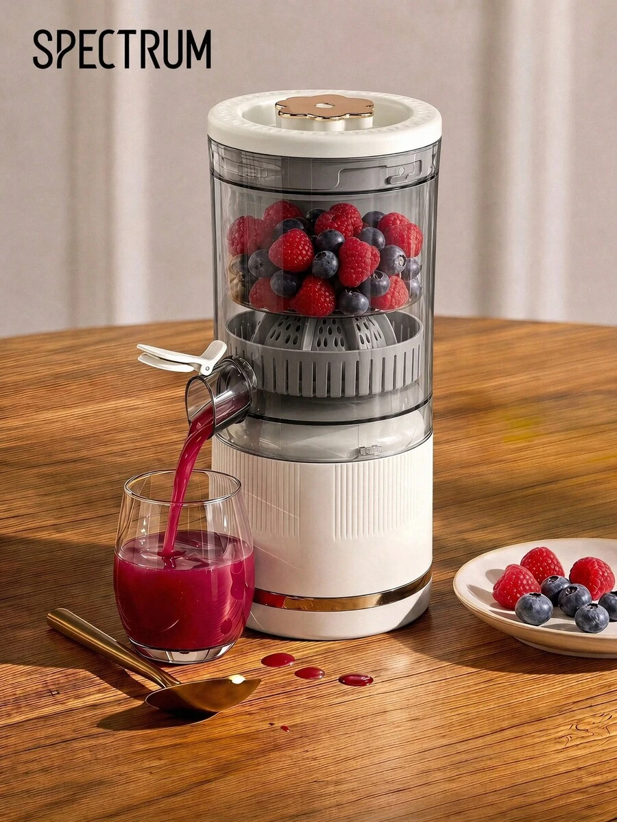 Electric Juicer, Press Masticating Juicer Machine With Tap, Portable Automatic Fruit Juice Extractor For Fresh Berry & Vegetable Juice, Home Kitchen Juicing Maker - Multicolor - View 1